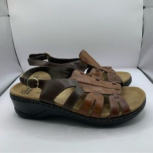 CLARKS Gladiator Women's Size 9W Brown Leather Open Toe Slingback Sandals 15807